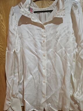 Kate Spade Ivory Satin Button-Down Blouse